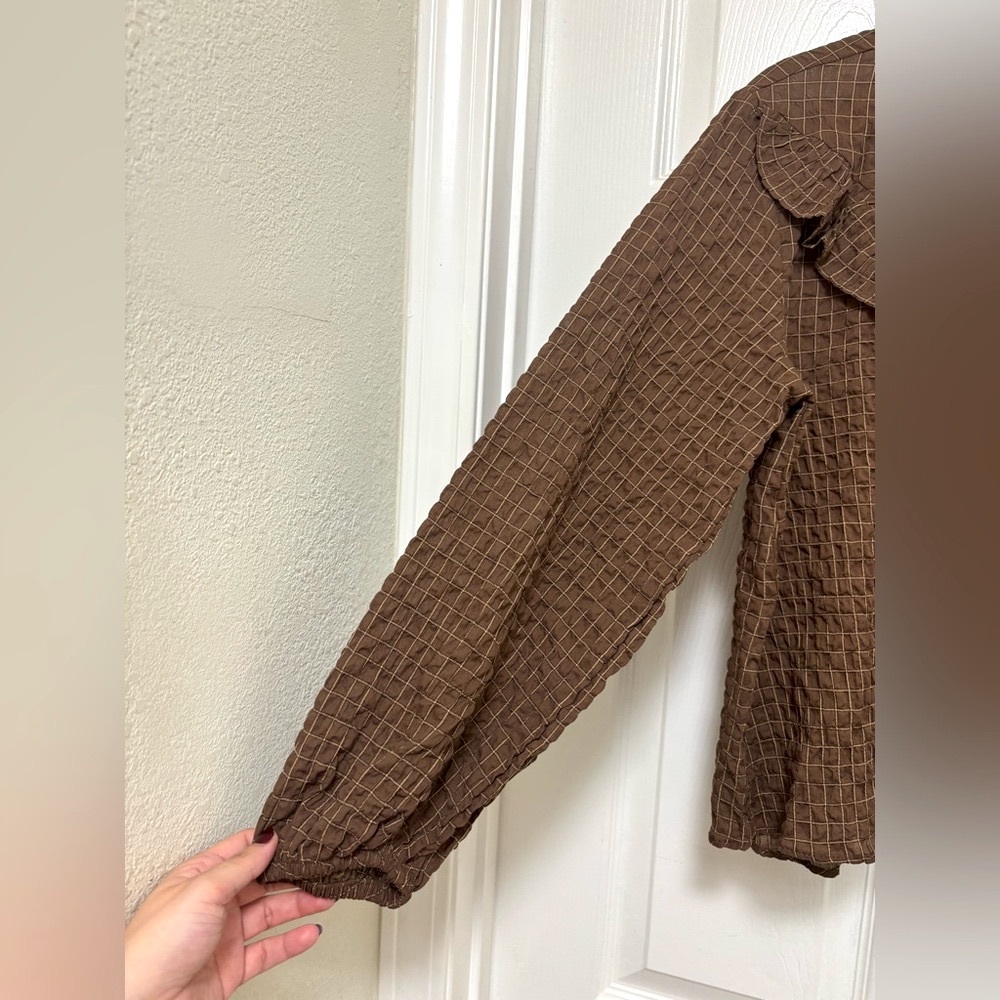 NWT ZARA Ruffle Check Blouse - Picture 8 of 11